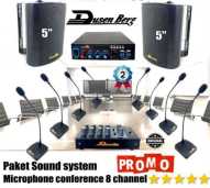 PAKET CONFERENCE DUSENBERG MIC MEJA KABEL 8 CHANNEL AMPLIFIER BLUETOOTH,SPEAKER GANTUNG